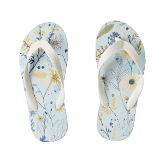Tongs Enfants Motif de marguerite bleu et jaune