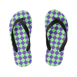 Tongs Enfants Motif diamant à carreaux violet vert