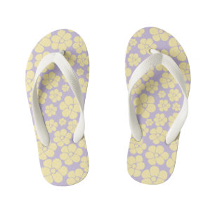 Tongs Enfants Motif Fleur - Pastel Jaune et Violet