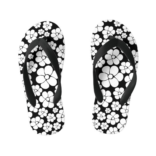 Tongs Enfants Motif Fleur rétro en blanc sur noir (Semelle)