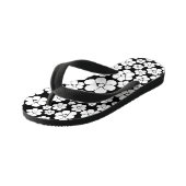 Tongs Enfants Motif Fleur rétro en blanc sur noir (Incliné)