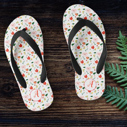 Tongs Enfants Motif fleur sauvage rouge