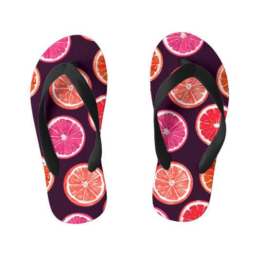 Tongs Enfants Motif foncé Citrus peint à la main (Semelle)