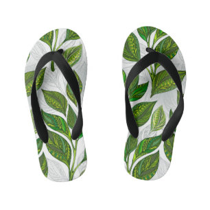 Tongs Enfants Motif sans couture avec Feuilles de thé vert