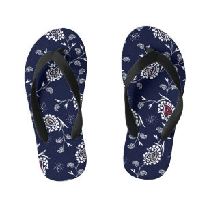 Tongs Enfants Navy Paisley : Design Motif élégant.