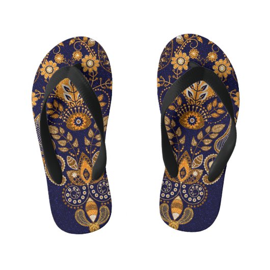 Tongs Enfants Or et bleu, motif sans couture fleurie. (Semelle)