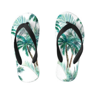 Tongs Enfants Palmier tropical : Motif de la jungle aquarelle.