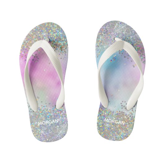 Tongs Enfants Parties scintillant holographique Rainbow Pastels  (Semelle)