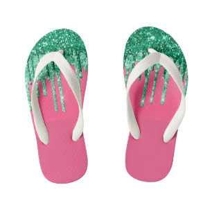 Tongs Enfants Parties scintillant verte et rose brillant à la go