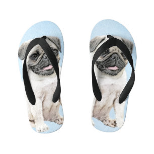 Tongs Enfants Peinture de carlin - Joli art original de chien