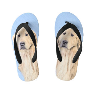 Tongs Enfants Peinture Golden Retriever - Joli art original chie