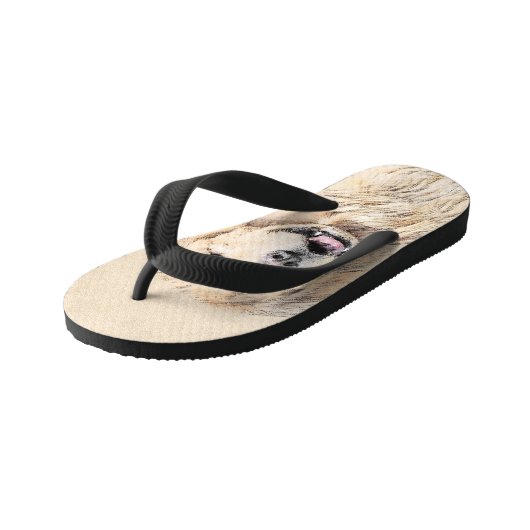 Tongs Enfants Peinture Golden Retriever - Joli art original chie (Incliné)