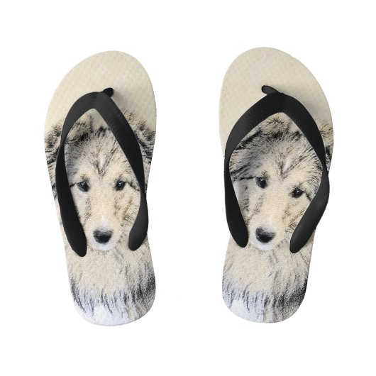 Tongs Enfants Peinture Shetland Sheepdog - Jolie art original ch (Semelle)