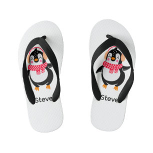 Tongs Enfants Pingouin de Noël Jolly en écharpe avec des bouffée