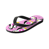 Tongs Enfants Pingouins mignons pour filles aux fleurs roses (Incliné)