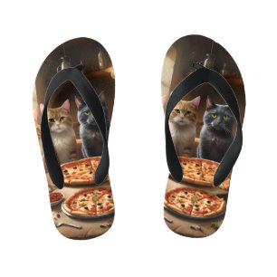 Tongs Enfants "Pizza Party : Quatre chats qui se régalent !"