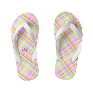 Tongs Enfants Plaid Arc-en-ciel Moderne Monogrammé 