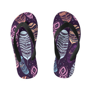 Tongs Enfants Plumes ethniques : motif noir et blanc