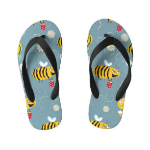 Tongs Enfants Pollinant Les Abeilles, Flower Garden Scene.