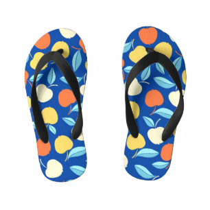 Tongs Enfants Pommes feuilles, arrière - plan bleu, motif transp