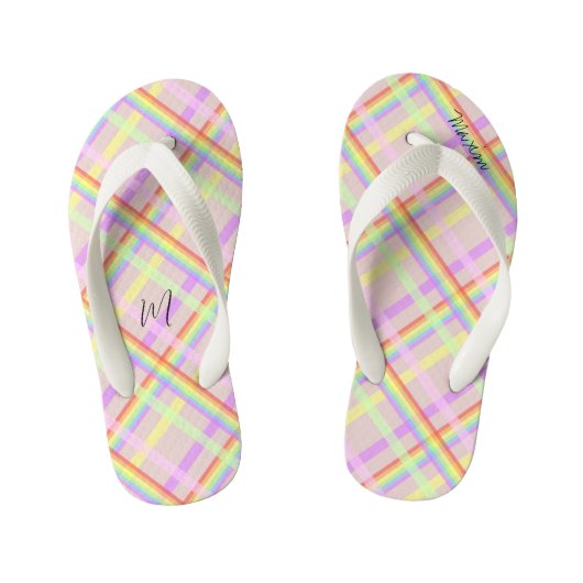 Tongs Enfants Rainbow Plaid Moderne Monogramme (Semelle)