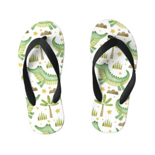 Tongs Enfants Safari africain : Crocodile et palmiers aquarelles