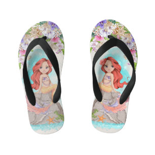 Tongs Enfants Sous la mer Sirène rose et pourpre (Cheveux rouge)