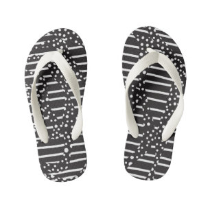 Tongs Enfants Spots et bandes 2 en blanc sur noir