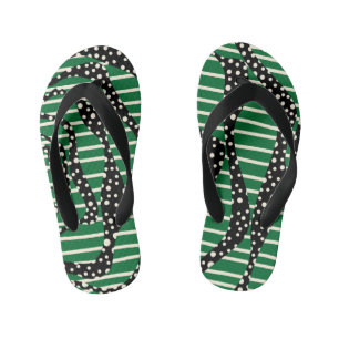 Tongs Enfants Spots et bandes 2 - Vert, Crème et Noir