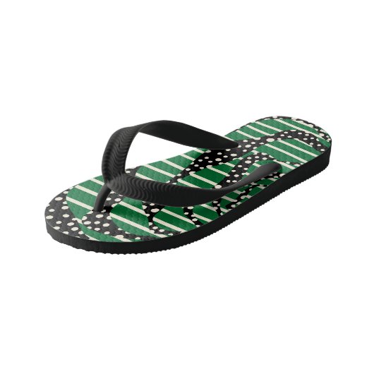 Tongs Enfants Spots et bandes 2 - Vert, Crème et Noir (Incliné)