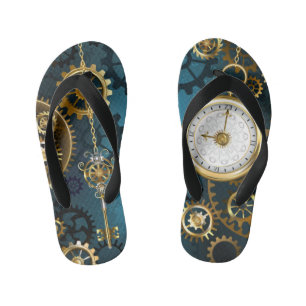 Tongs Enfants Steampunk Arrière - plan turquoise avec Gears