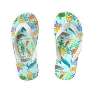 Tongs Enfants Tortues Vertes Tropicales de Mer Coraux Sous-Marin