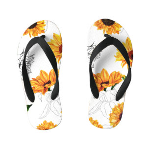 Tongs Enfants Tournesols dessinés à la main : motif jaune vif.