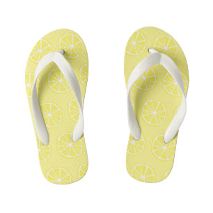 Tongs Enfants Tranche de citron jaune vif sur fond jaune clair
