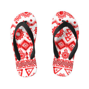 Tongs Enfants Tribus rouge, motif ethnique aquarelle.