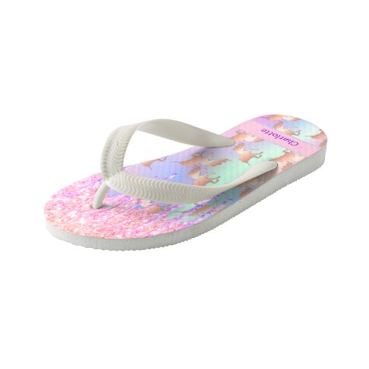 Tongs Enfants Unicorn rose violet parties scintillant gouttes no (Incliné)