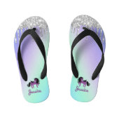 Tongs Enfants Unicorne violette avec Parties scintillant sur Tur (Semelle)