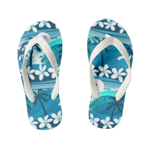 Tongs Enfants vague de surf tropicale avec palmiers