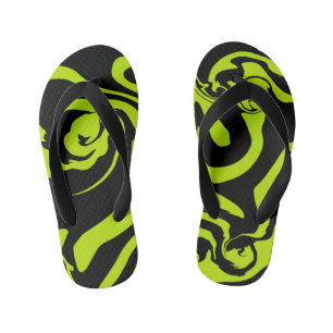 Tongs Enfants Vert citron et tourbillon de marbre rétro noir