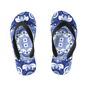 Tongs Enfants Vintage bleu géométrique, ornement indien.