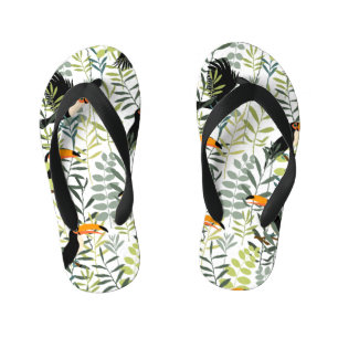 Tongs Enfants Vintage Toucans Vert Feuille Motif