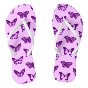 Tongs Esquisse papillon, orchidée et améthyste violet