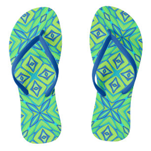Tongs Étoile géométrique abstraite - Vert citron et bleu