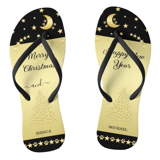 Tongs Etoiles de Noël brillantes or, pattes sur or et no (Semelle)