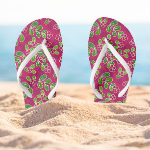 Tongs Festif Motif de feuillage de canneberge, Fuchsia