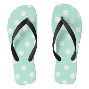 Tongs feuillards à points de polka blanc et vert menthe