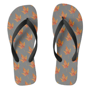 Tongs Feuille d'érable d'automne carrelée en orange brun
