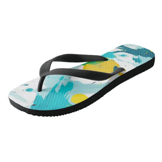 Tongs Feuilles Abstraites à taches vertes et jaunes (Incliné)