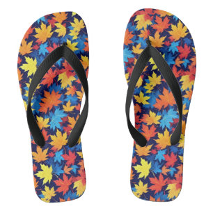 Tongs Feuilles d'automne colorées sur fond bleu foncé