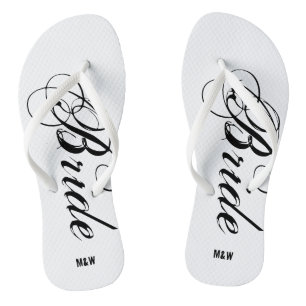 Tongs Feuilles de mariage Monogramme pour mariée et mari